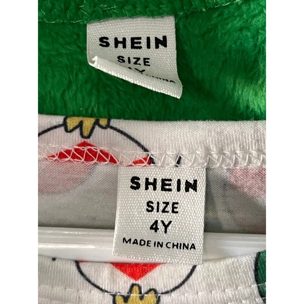 Girl's Festive Christmas Green Fluffy Vest Ornaments White Dress Size 4Y Used